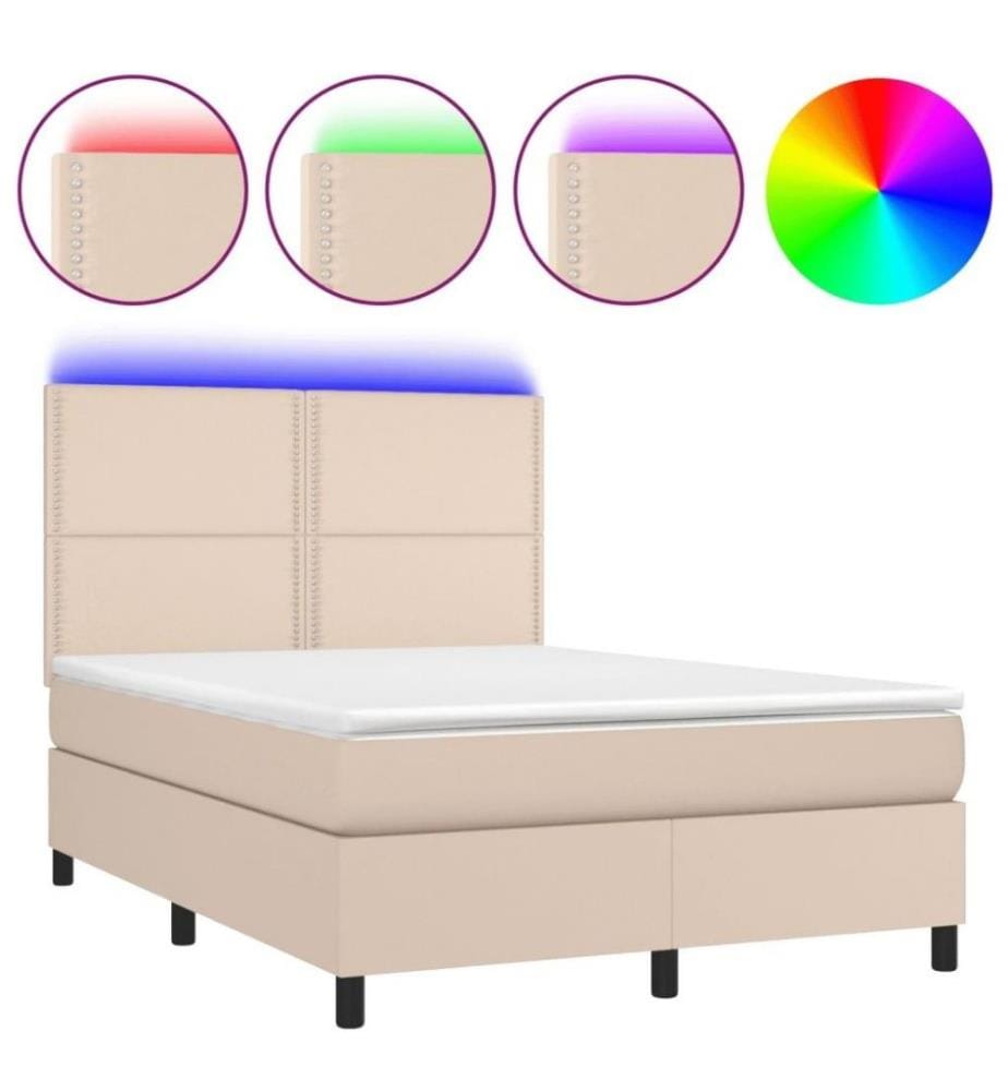 Boxspringbett mit Matratze & LED Cappuccino-Braun 140x200cm