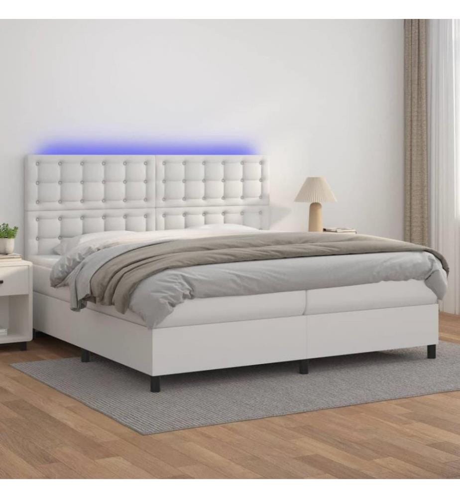Boxspringbett mit Matratze & LED Weiss 200x200 cm Kunstleder