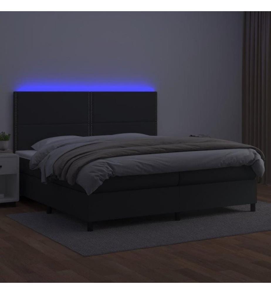 Boxspringbett mit Matratze & LED Schwarz 200x200 cm Kunstleder