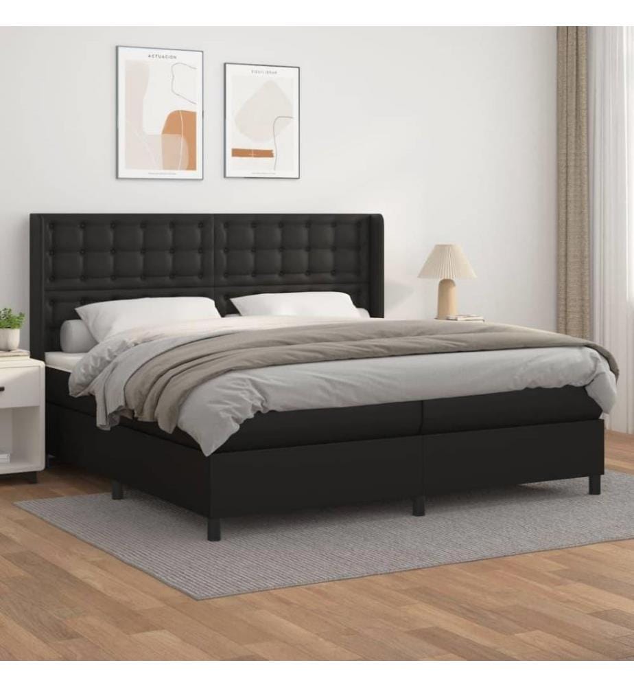 Lit à sommier tapissier avec matelas Noir 200x200 cm Similicuir
