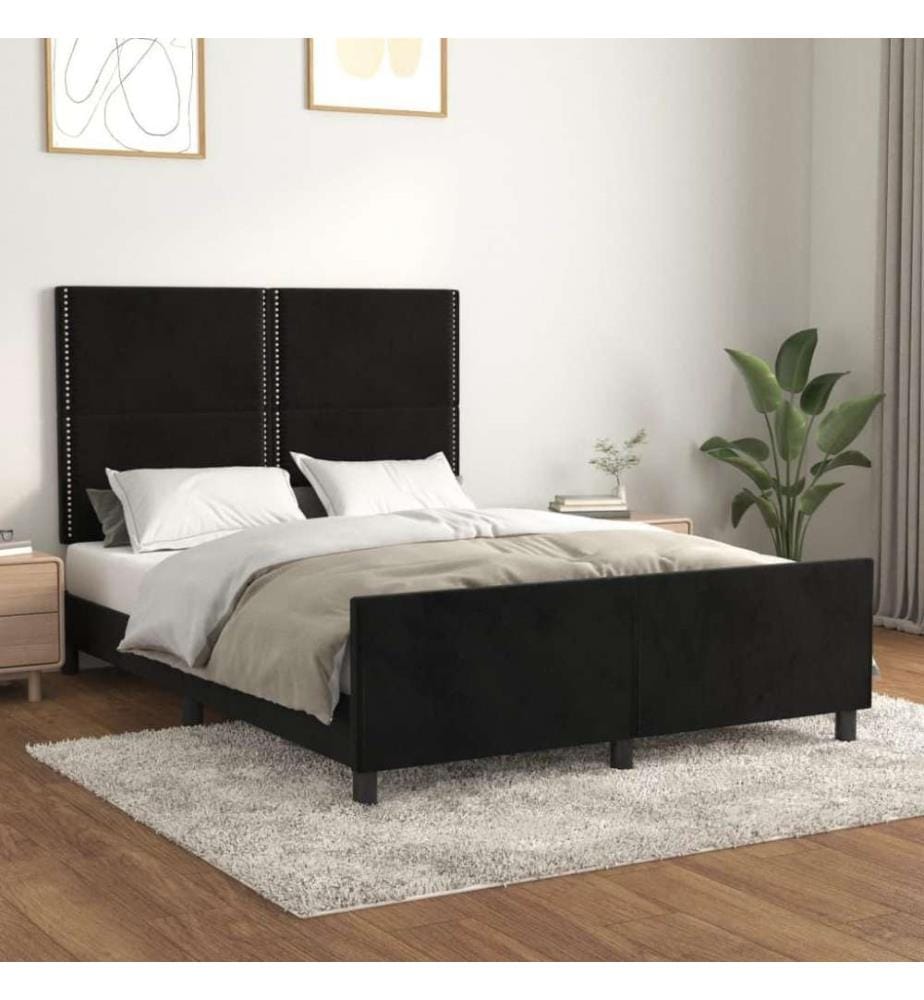 Bettgestell mit Kopfteil Schwarz 140x200 cm Samt