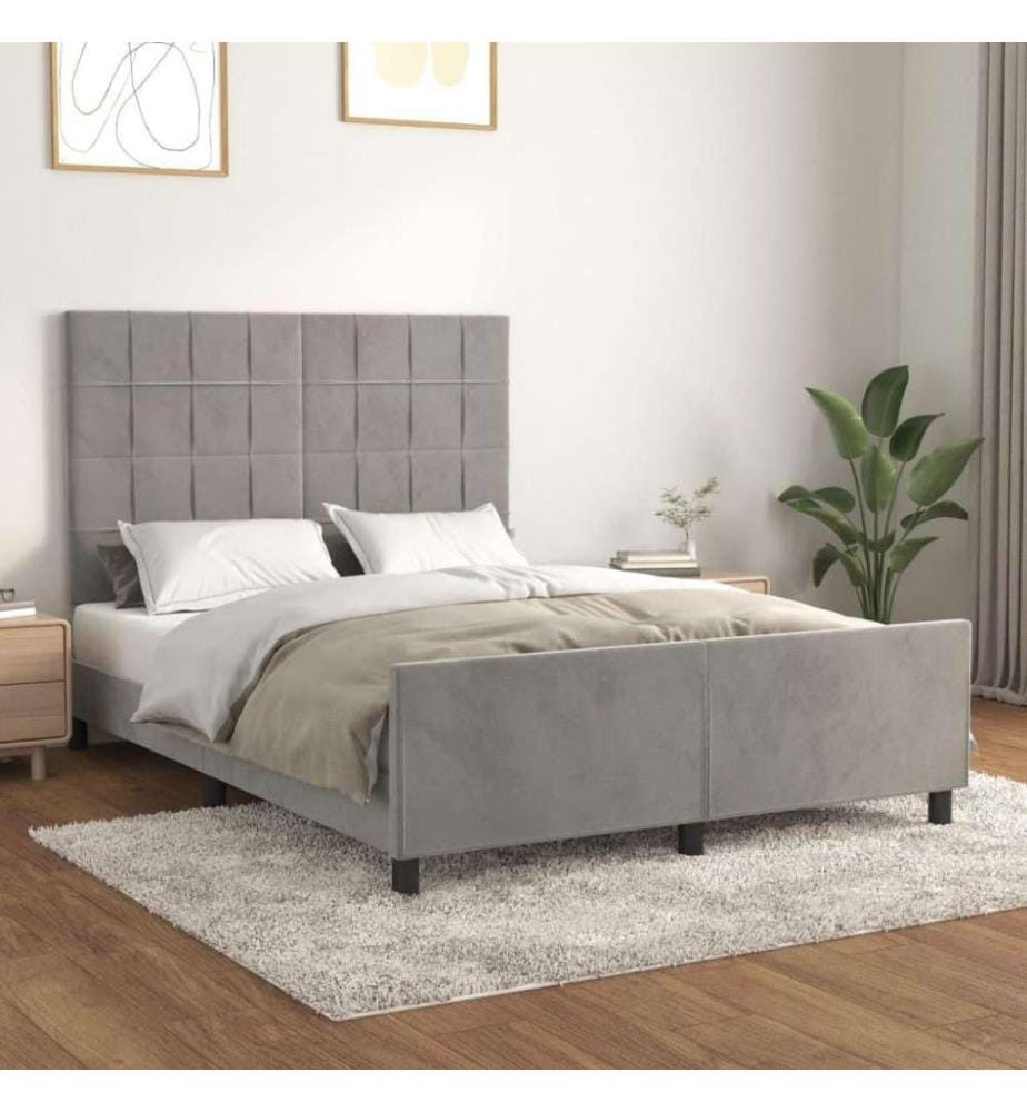 Bettgestell mit Kopfteil Hellgrau 140x190 cm Samt