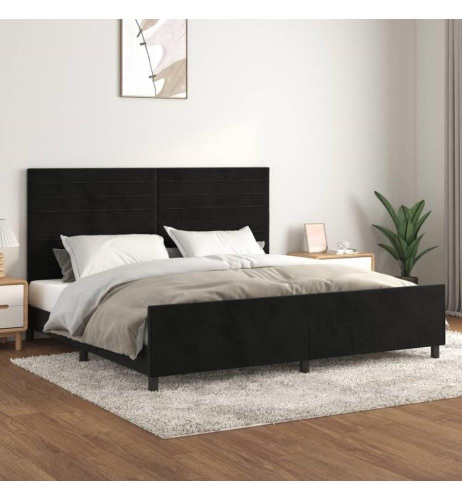 Bettgestell mit Kopfteil Schwarz 200x200 cm Samt