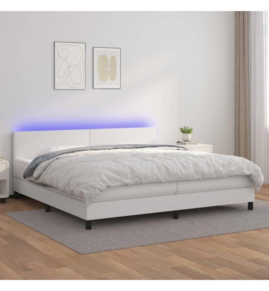 Boxspringbett mit Matratze & LED Weiss 200x200 cm Kunstleder