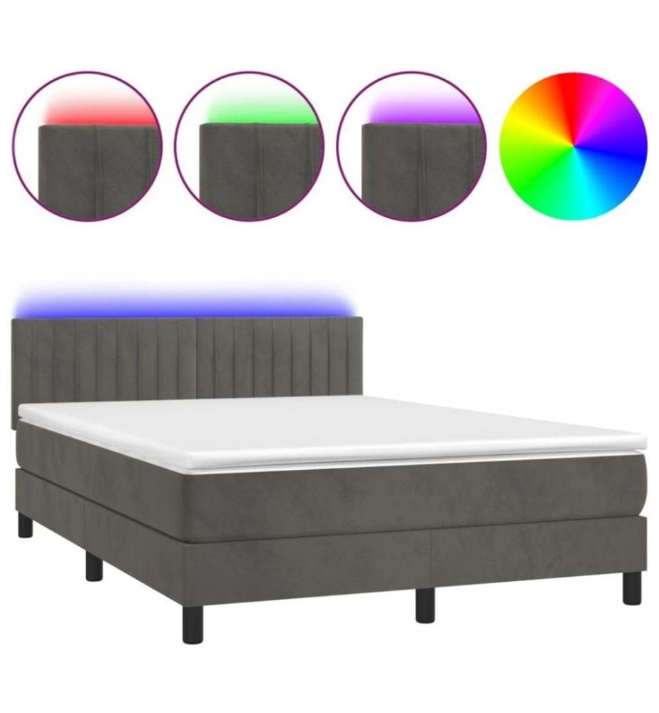 Boxspringbett mit Matratze & LED Dunkelgrau 140x200 cm Samt