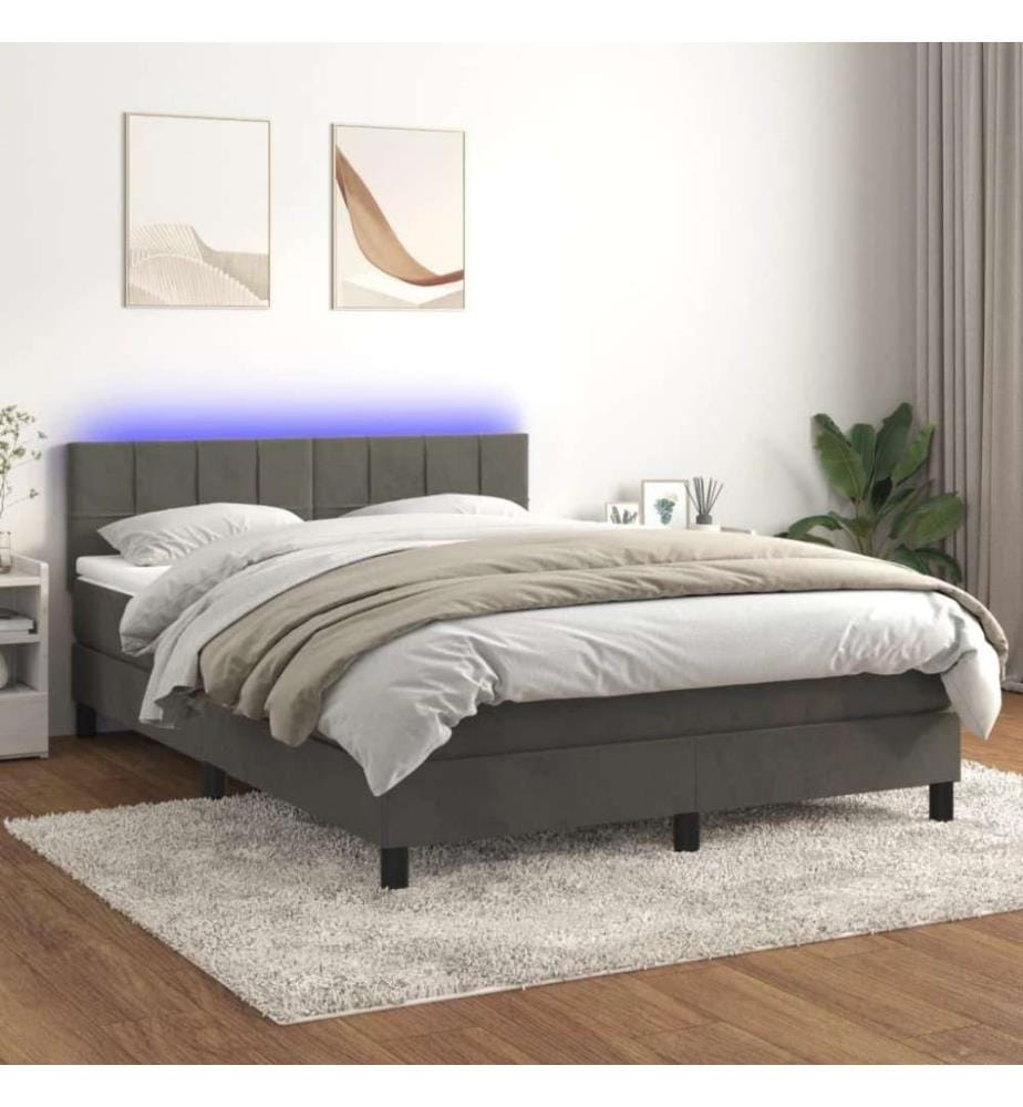 Boxspringbett mit Matratze & LED Dunkelgrau 140x200 cm Samt