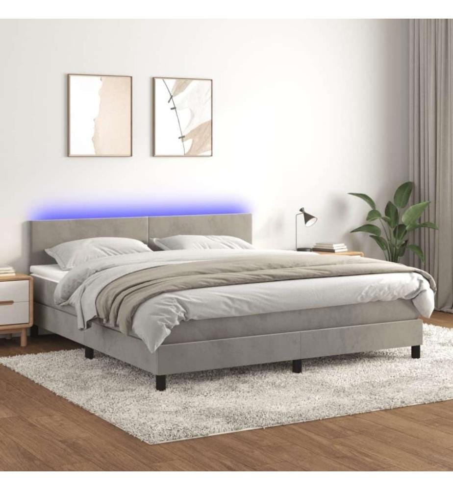 Boxspringbett mit Matratze & LED Hellgrau 160x200 cm Samt