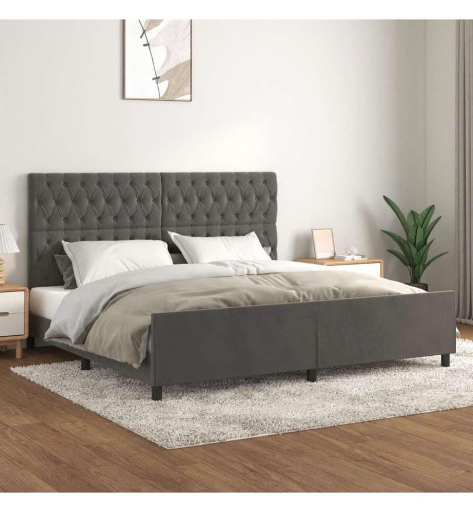 Cadre de lit avec tête de lit Gris foncé 200x200 cm Velours