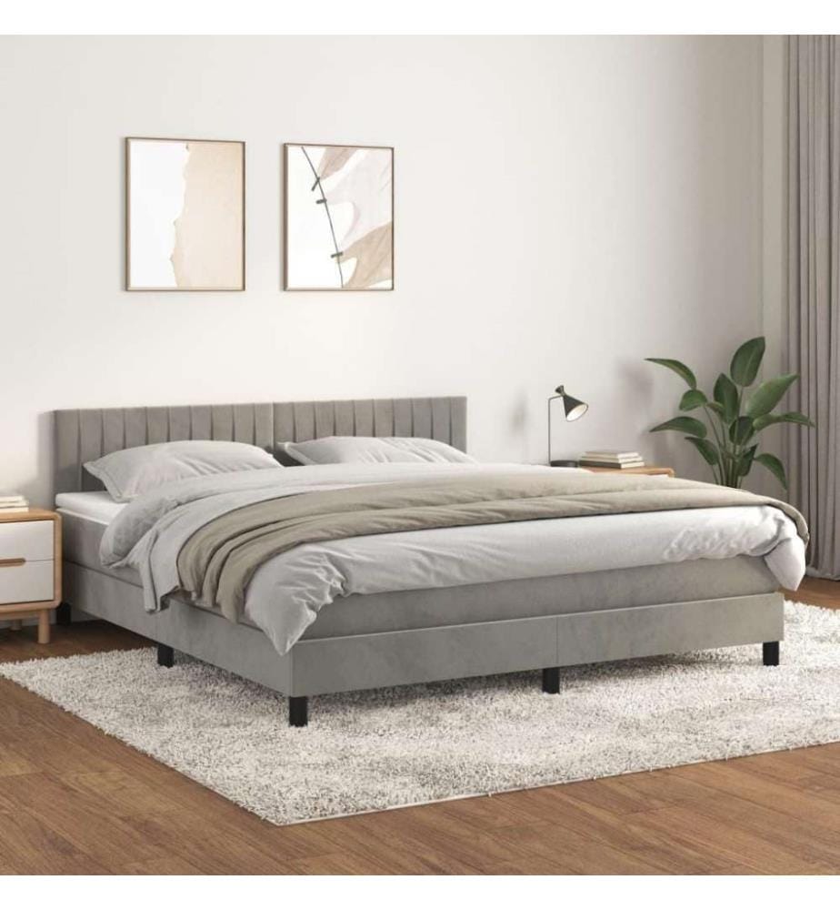 Boxspringbett mit Matratze Hellgrau 160x200 cm Samt