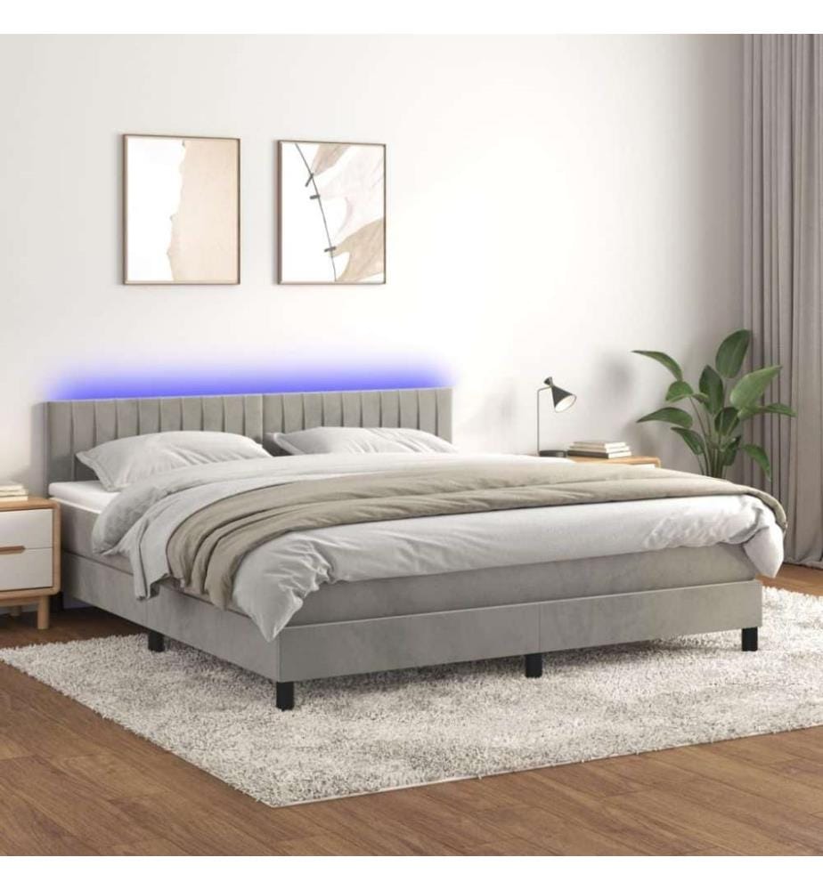 Boxspringbett mit Matratze & LED Hellgrau 160x200 cm Samt