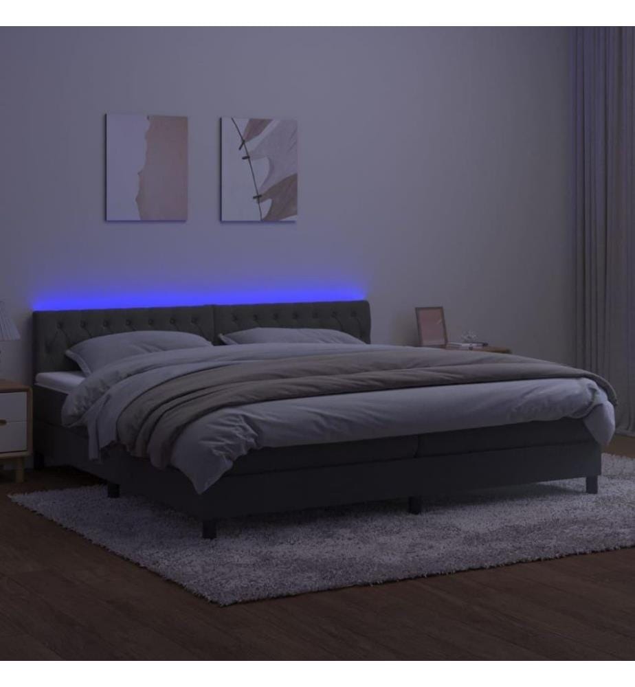 Boxspringbett mit Matratze & LED Dunkelgrau 200x200 cm Samt