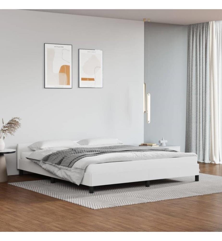 Bettgestell mit Kopfteil Weiss 160x200 cm Kunstleder