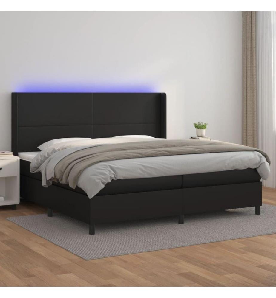 Boxspringbett mit Matratze & LED Schwarz 200x200 cm Kunstleder