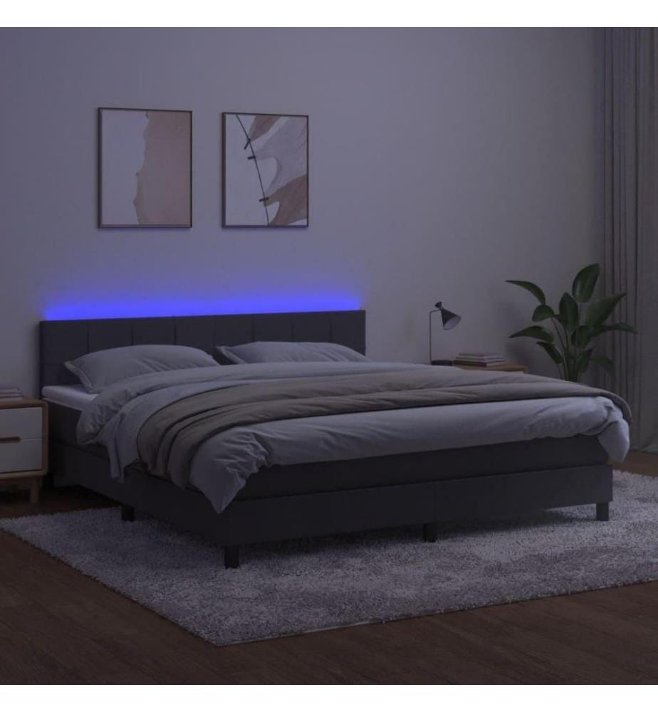 Boxspringbett mit Matratze & LED Dunkelgrau 160x200 cm Samt