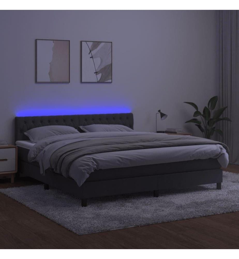Sommier tapissier matelas et LED Gris foncé 160x200 cm Velours