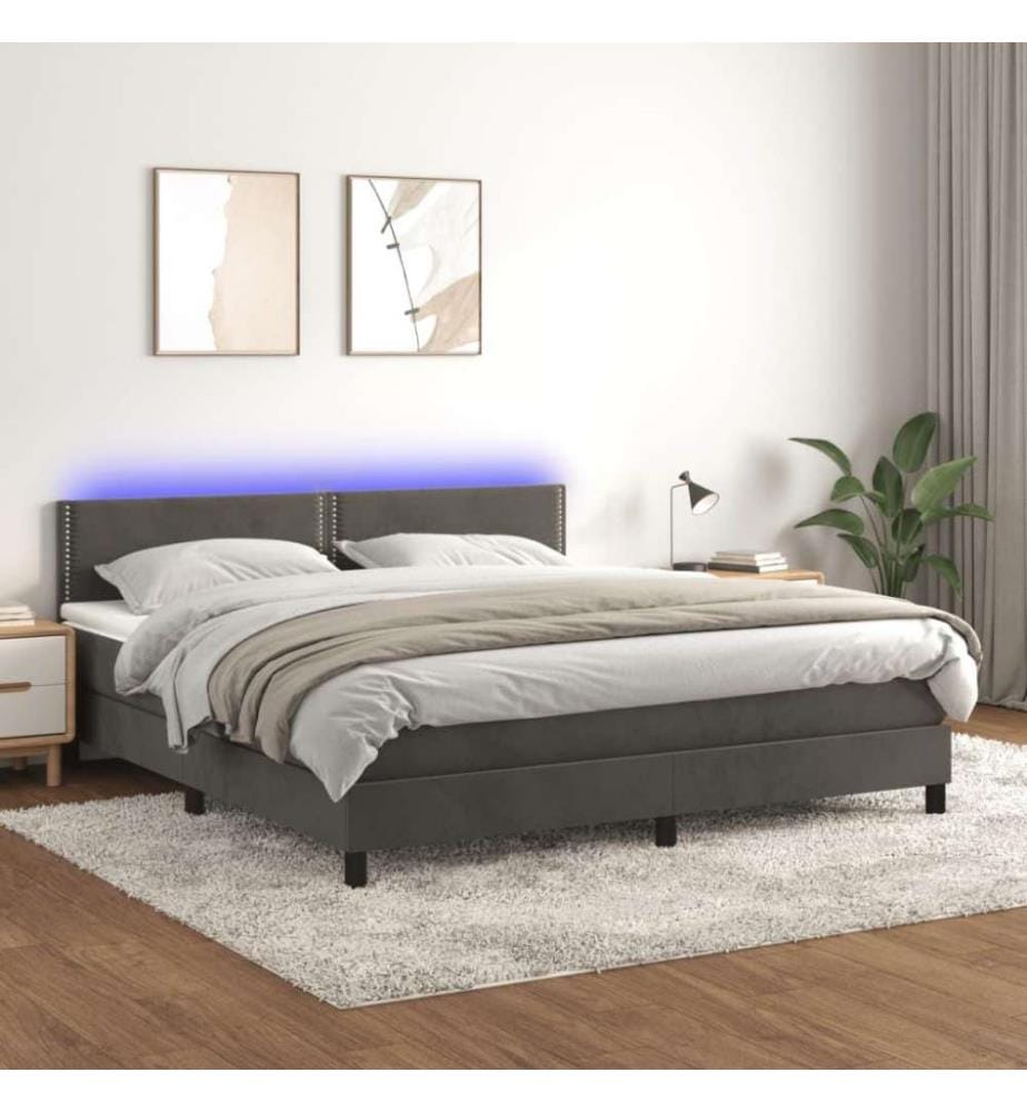 Boxspringbett mit Matratze & LED Dunkelgrau 160x200 cm Samt