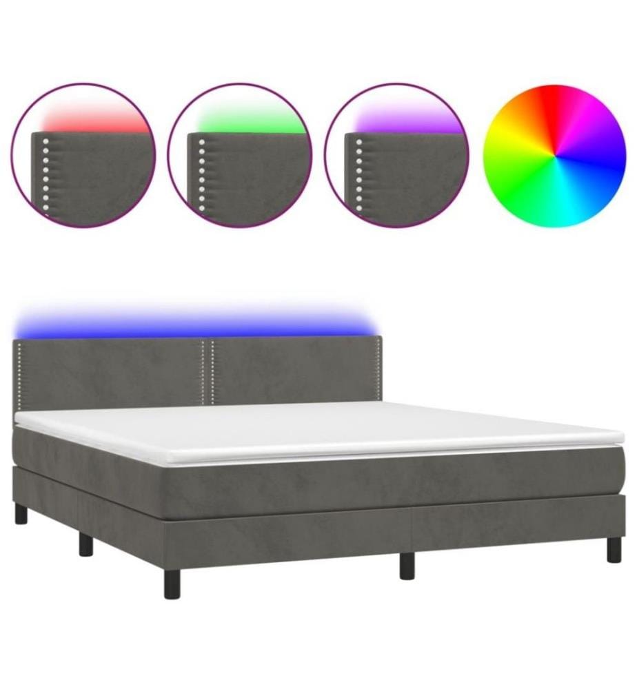 Boxspringbett mit Matratze & LED Dunkelgrau 160x200 cm Samt
