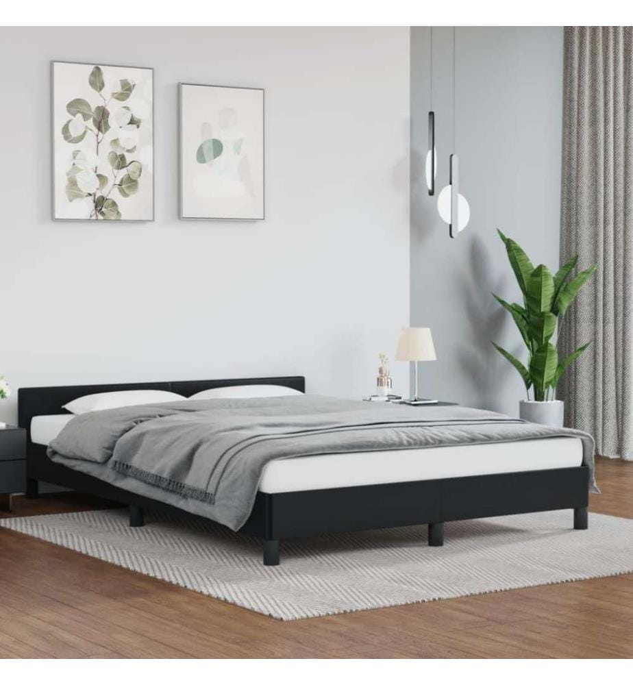 Bettgestell mit Kopfteil Schwarz 140x190 cm Kunstleder