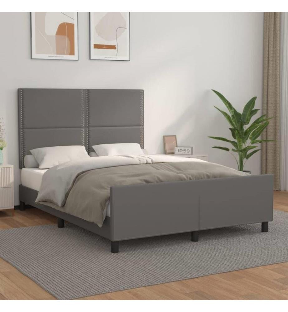 Cadre de lit avec tête de lit Gris 140x190 cm Similicuir