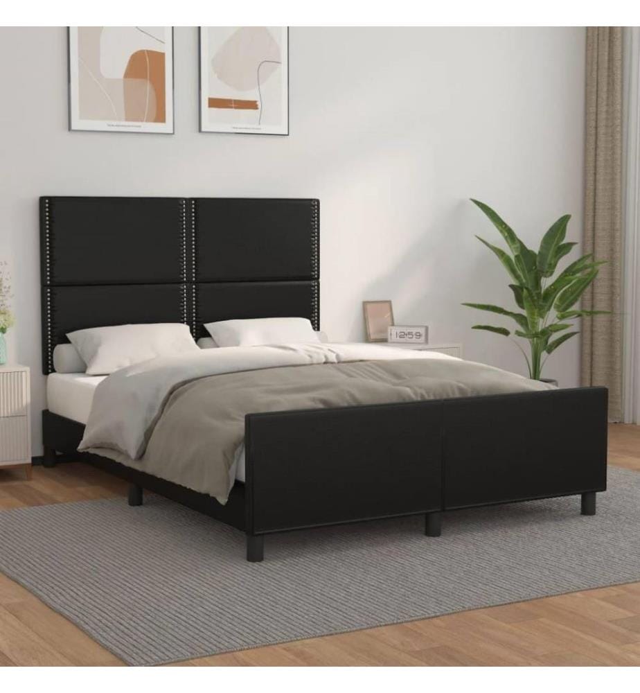 Bettgestell mit Kopfteil Schwarz 140x200 cm Kunstleder