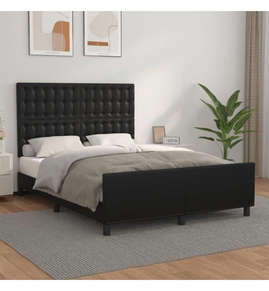 Bettgestell mit Kopfteil Schwarz 140x190 cm Kunstleder