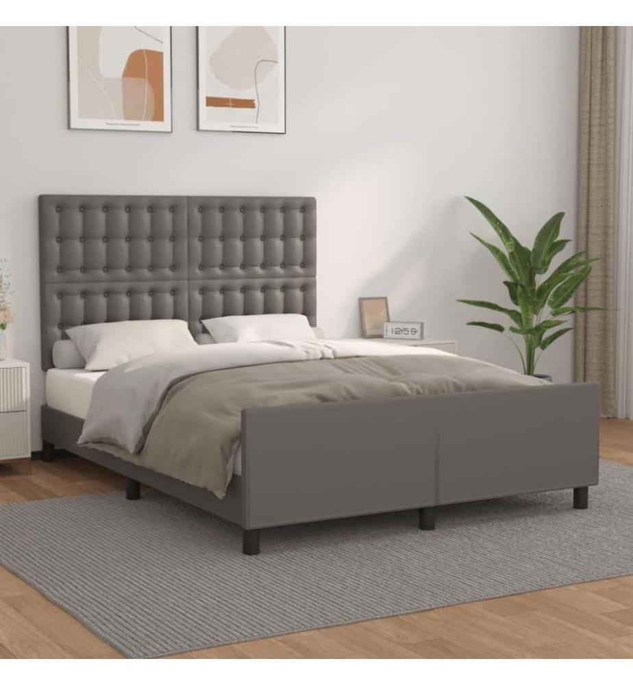 Bettgestell mit Kopfteil Grau 140x200 cm Kunstleder