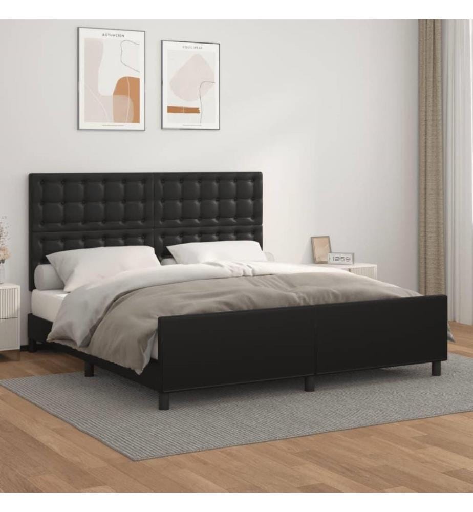 Bettgestell mit Kopfteil Schwarz 180x200 cm Kunstleder