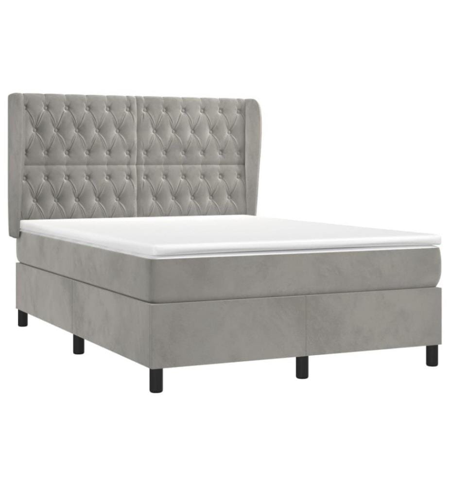 Boxspringbett mit Matratze Hellgrau 140x190 cm Samt