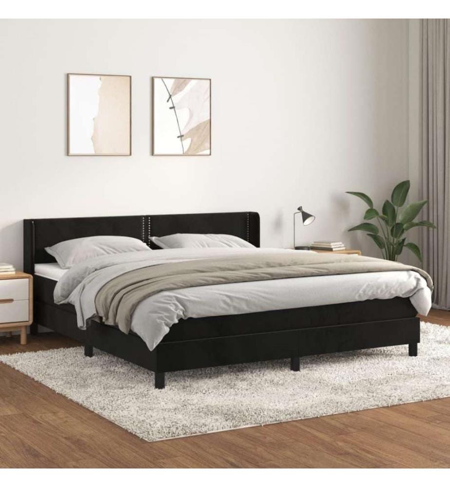 Lit à sommier tapissier et matelas Noir 160x200 cm Velours