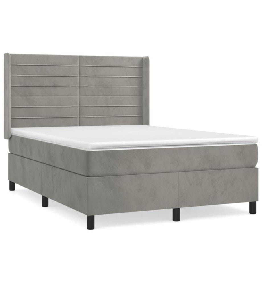 Boxspringbett mit Matratze Hellgrau 140x190 cm Samt