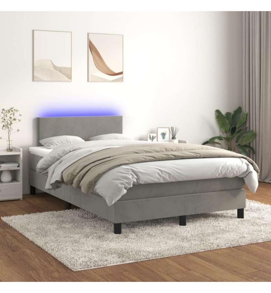 Boxspringbett mit Matratze & LED Hellgrau 120x200 cm Samt