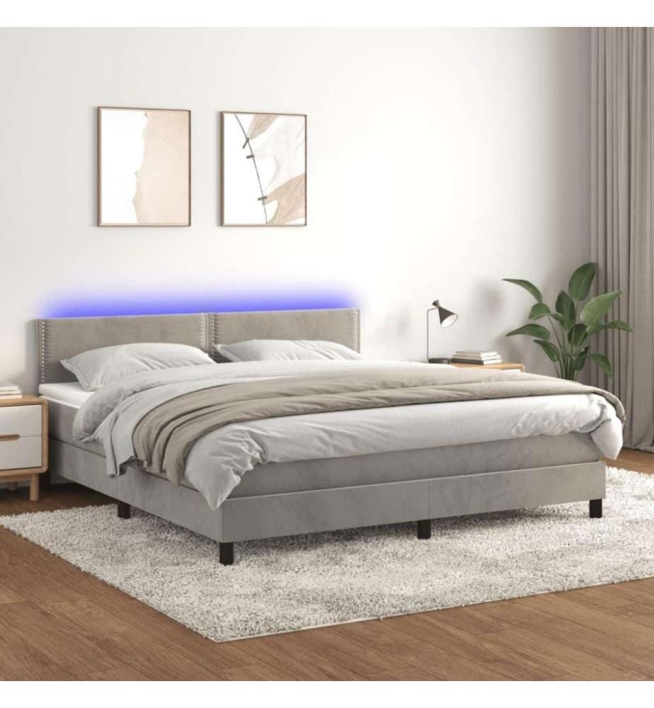 Boxspringbett mit Matratze & LED Hellgrau 180x200 cm Samt