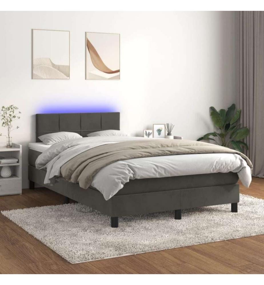 Boxspringbett mit Matratze & LED Dunkelgrau 120x200 cm Samt