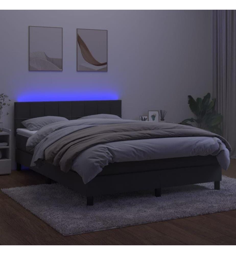 Boxspringbett mit Matratze & LED Dunkelgrau 140x190 cm Samt