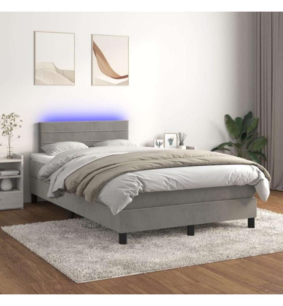 Boxspringbett mit Matratze & LED Hellgrau 120x200 cm Samt