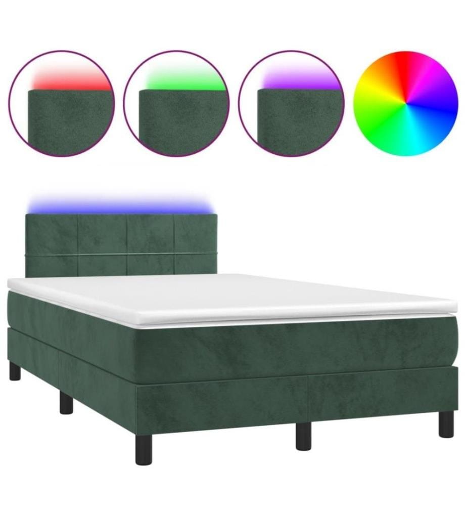 Boxspringbett mit Matratze & LED Dunkelgrün 120x200 cm Samt