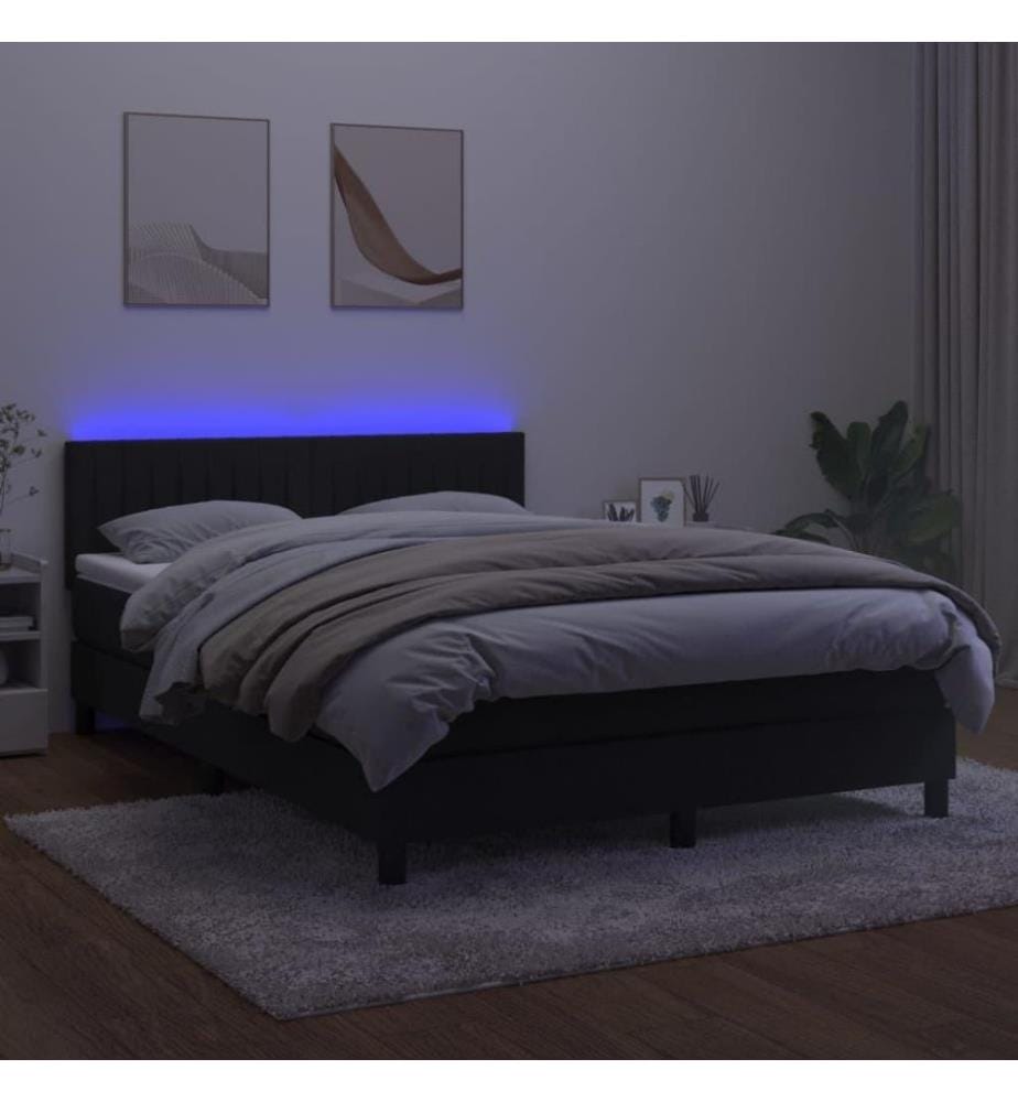 Boxspringbett mit Matratze & LED Schwarz 140x200 cm Samt