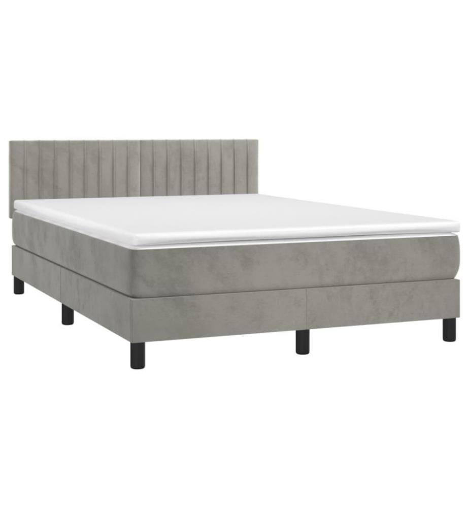 Boxspringbett mit Matratze & LED Hellgrau 140x200 cm Samt