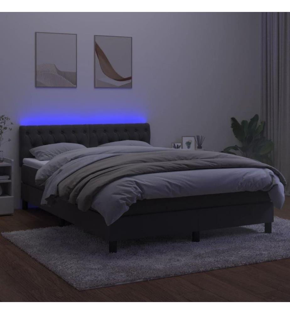 Boxspringbett mit Matratze & LED Dunkelgrau 140x190 cm Samt