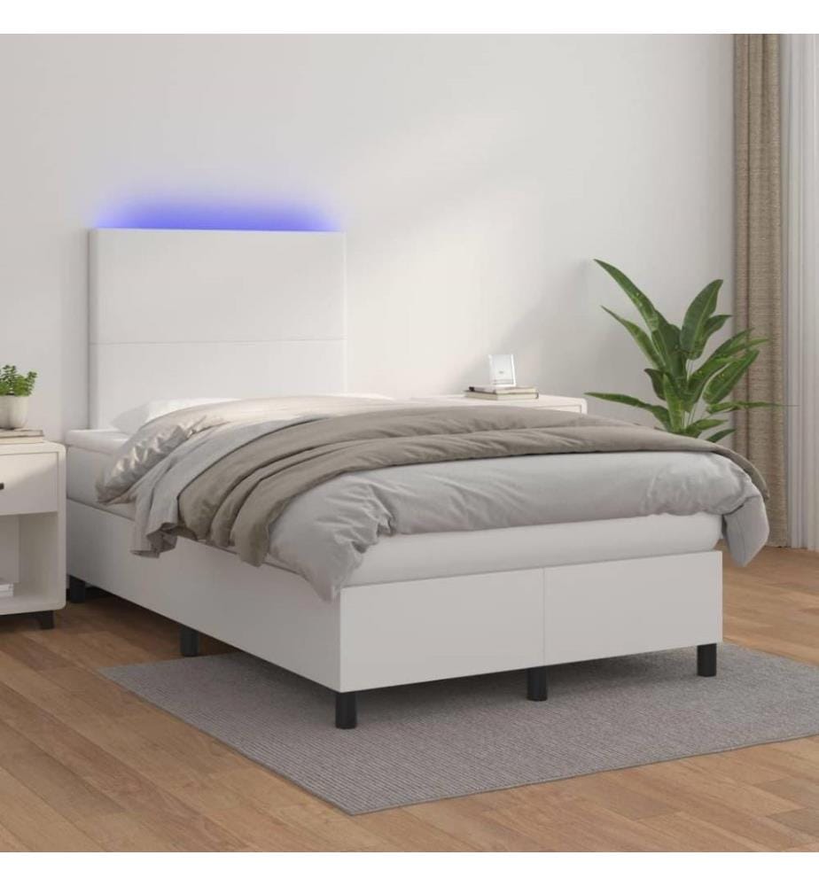 Boxspringbett mit Matratze & LED Weiss 120x200 cm Kunstleder
