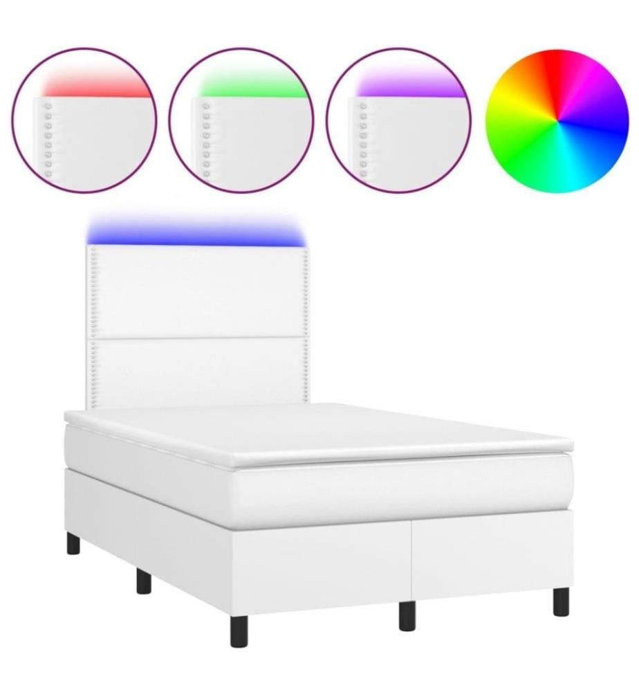 Boxspringbett mit Matratze & LED Weiss 120x200 cm Kunstleder
