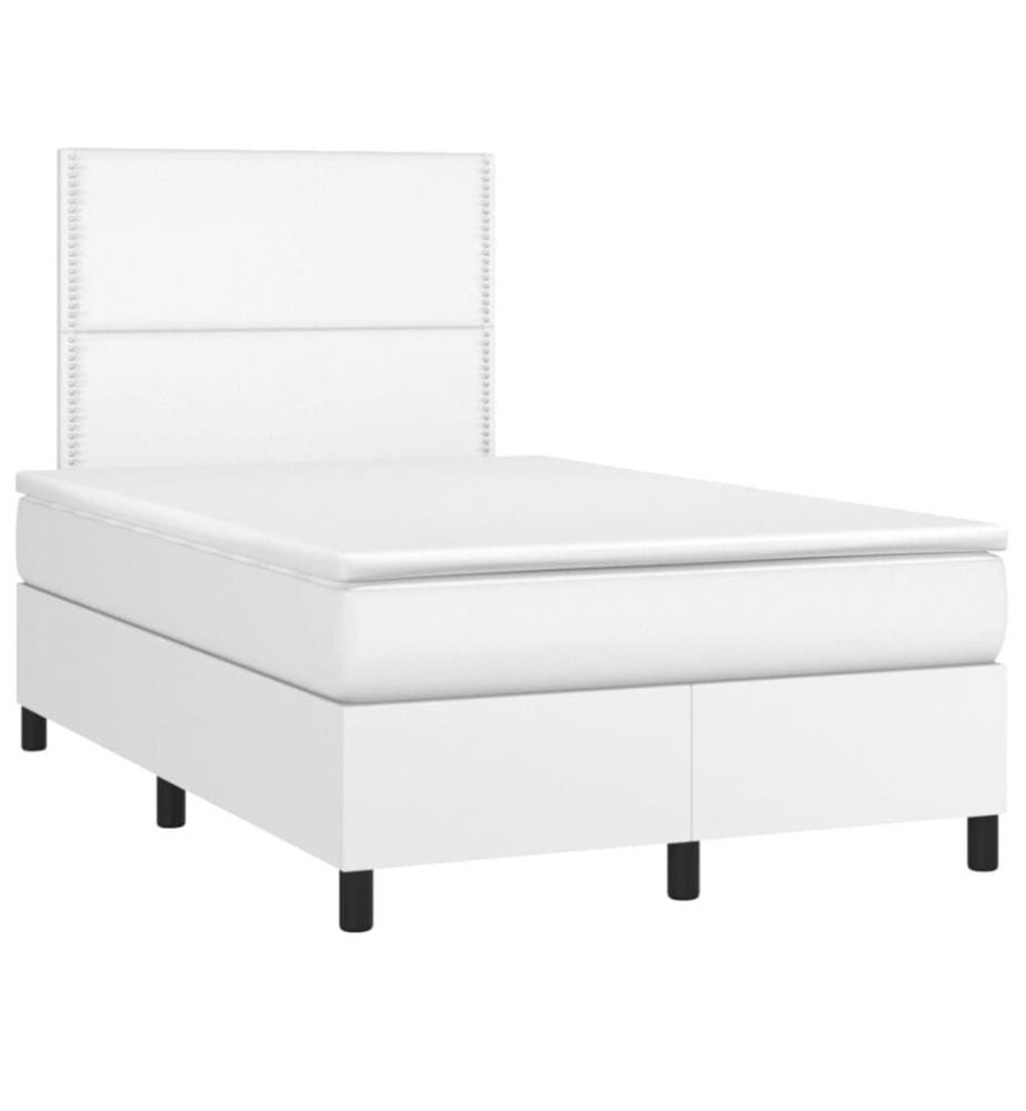 Boxspringbett mit Matratze & LED Weiss 120x200 cm Kunstleder