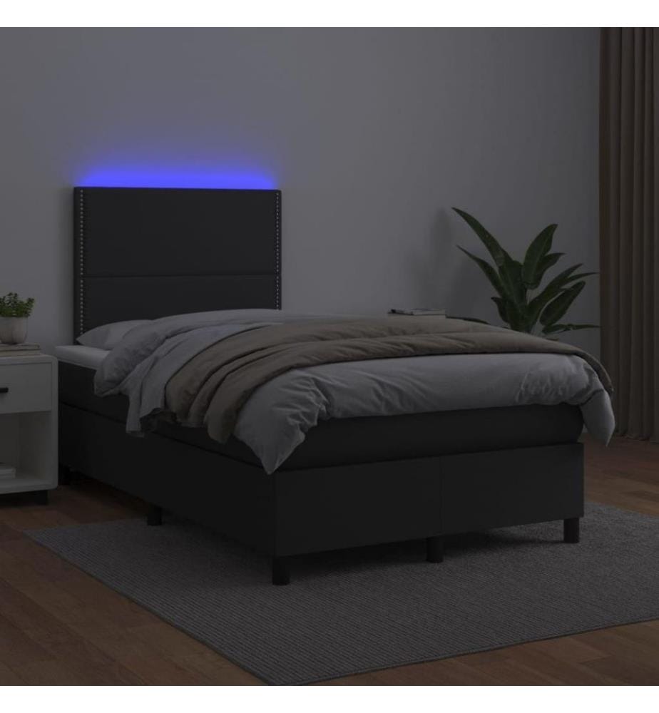 Boxspringbett mit Matratze & LED Schwarz 120x200 cm Kunstleder