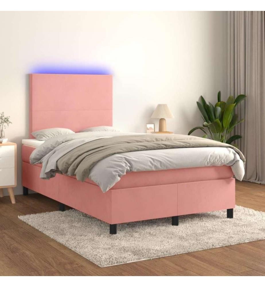 Boxspringbett mit Matratze & LED Rosa 120x200 cm Samt