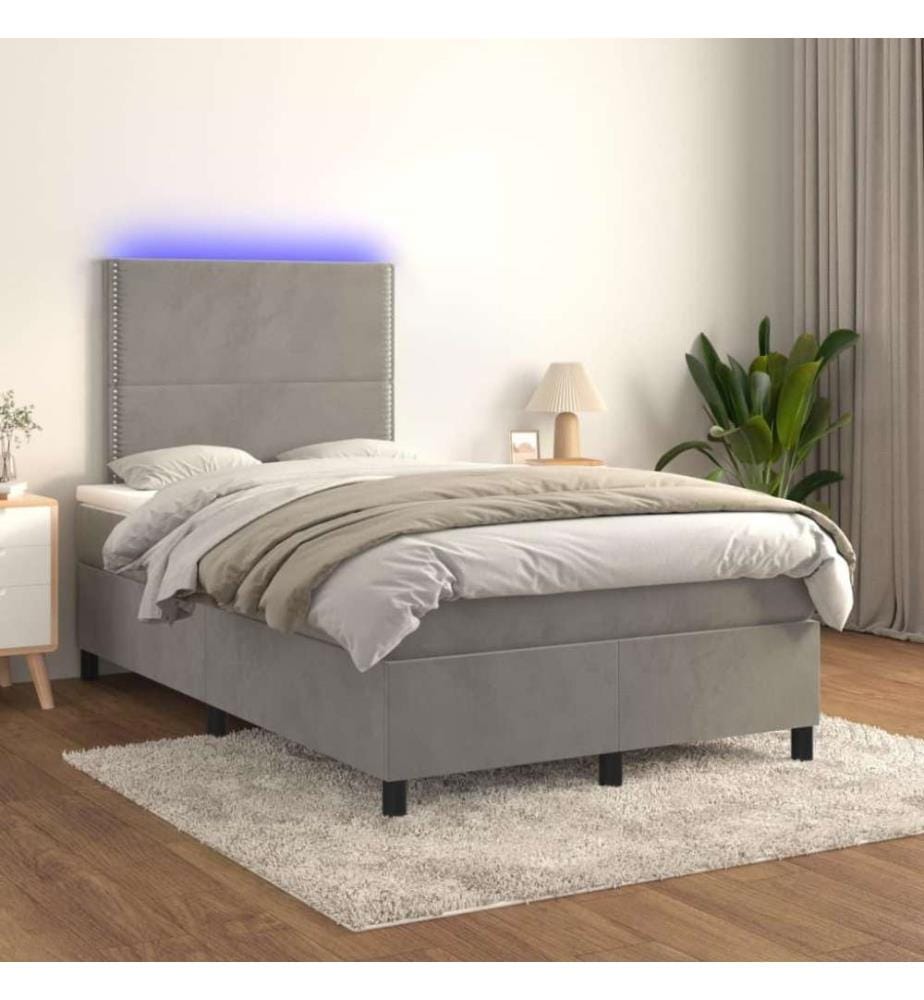 Boxspringbett mit Matratze & LED Hellgrau 120x200 cm Samt