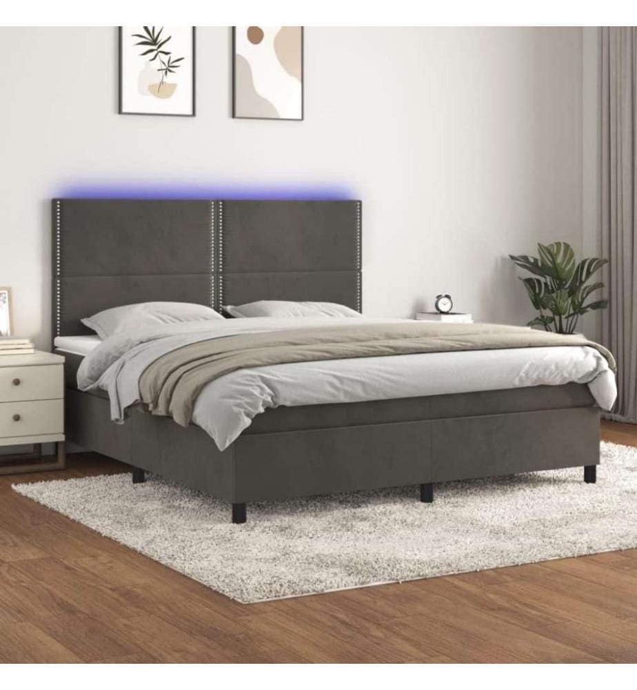 Boxspringbett mit Matratze & LED Dunkelgrau 160x200 cm Samt