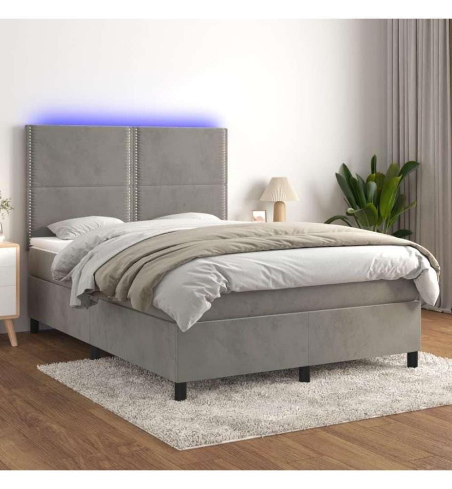 Boxspringbett mit Matratze & LED Hellgrau 140x190 cm Samt