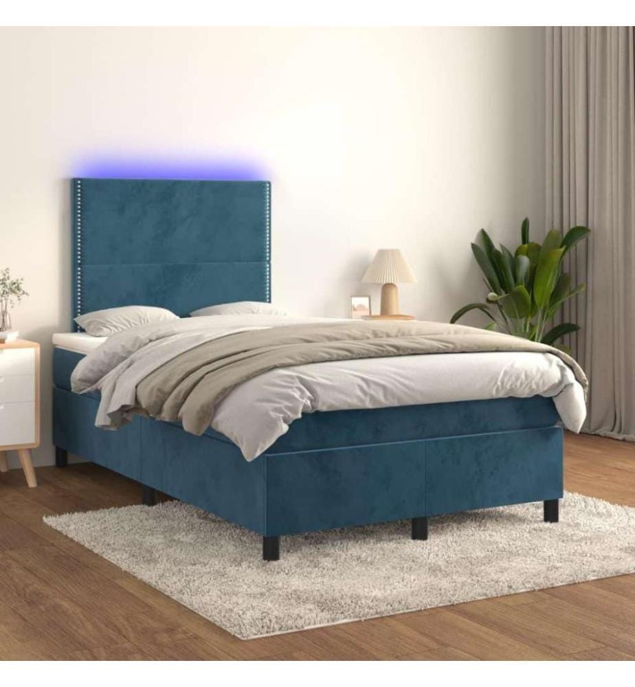 Boxspringbett mit Matratze & LED Dunkelblau 120x200 cm Samt