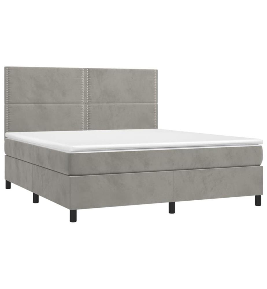 Boxspringbett mit Matratze & LED Hellgrau 180x200 cm Samt