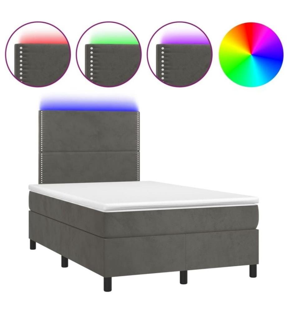 Boxspringbett mit Matratze & LED Dunkelgrau 120x200 cm Samt
